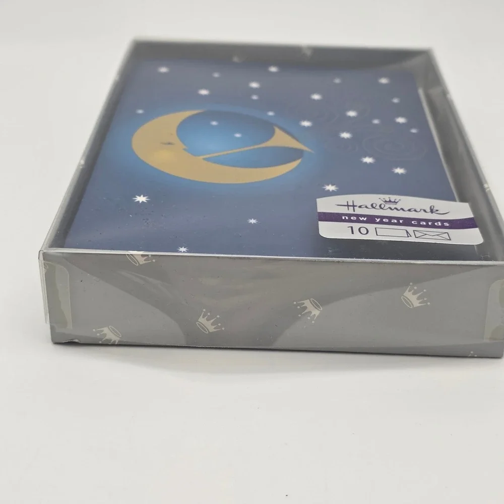 Vtg Hallmark New Year Cards 9ct Blue Gold Celestial Moon Stars Y2K Whimsical 90s